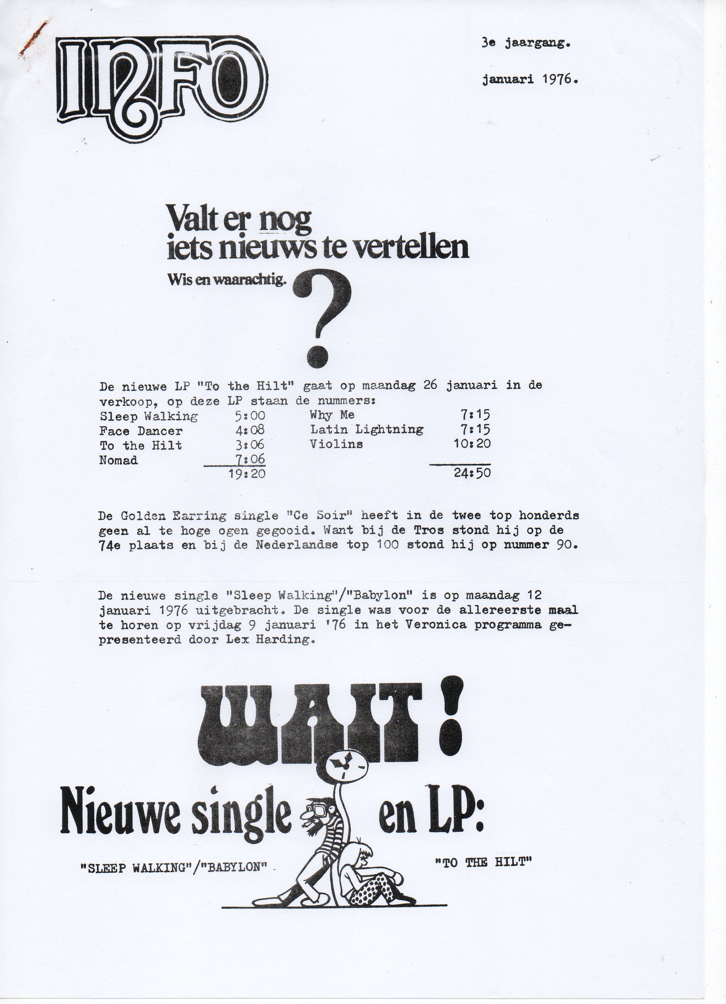 Golden Earring fanclub magazine 1976#4